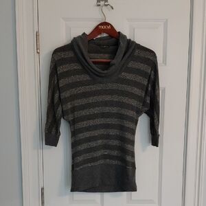 Forever 21 Gray and Silver Striped Cowl Neck Sweater, Size S